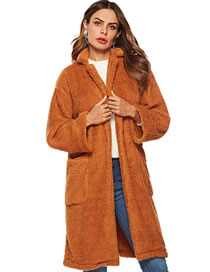Fashion Brown Pure Color Decorated Coat