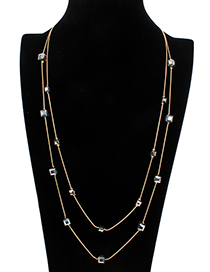 Fashion White Diamond Decorated Double Layer Necklace