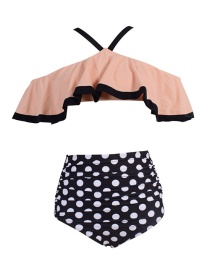 Sexy Black+pink Dots Pattern Decorated Off-the-shoulder Design Swimwear(2pcs)