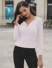 Fashion White V Neckline Deisgn Pure Color Sweater