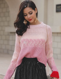 Fashion Pink Color-matching Decorated Sweater