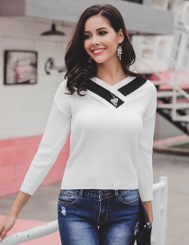 Fashion White V Neckline Deisgn Long Sleeves Sweater