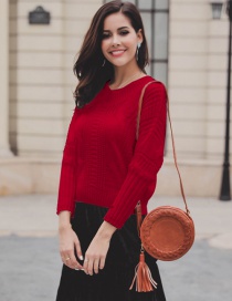 Fashion Red Pure Color Decorated Sweater