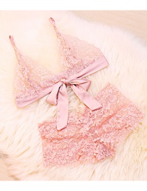 Sexy Pink Bowknot Decorated Pure Color Bra Set