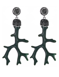 Fashion Dark Green Branch Shape Design Earrings