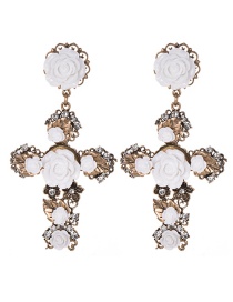 Fashion White Cross Shape Decorated Flower Earrings