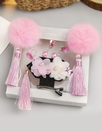 Fashion Pink Fuzzy Ball Decorated Hair Accessories(6pcs)