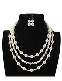 Fashion White Full Pearl Decorated Jewelry Set