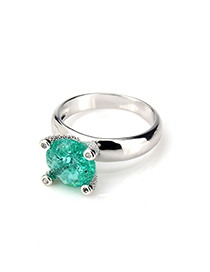 Fashion Silver Color+green Diamond Decorated Ring