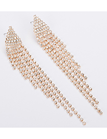 Fashion Gold Color Full Diamond Decorated Tassel Earrings
