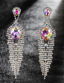 Fashion Multi-color Waterdrop Shape Decorated Full Diamomd Earrings