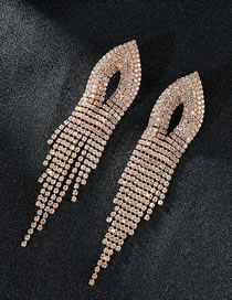 Fashion Gold Color Full Diamond Decorated Tassel Earrings