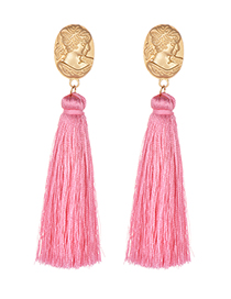 Fashion Pink Pure Color Decorated Tassel Earrings