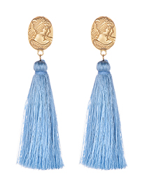 Fashion Blue Pure Color Decorated Tassel Earrings