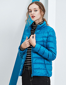 Fashion Blue Pure Color Decorated Down Jacket