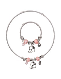 Fashion Pink Elephant Shape Decorated Jewelry Set