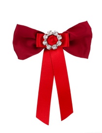 Fashion Red Pure Color Decorated Bowknot Brooch