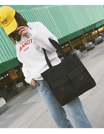 Simple Black Pure Color Decorated Handbag