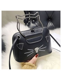 Fashion Black+white Cat Pattern Decorated Handbag