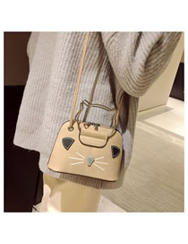 Fashion Khaki+white Cat Pattern Decorated Handbag