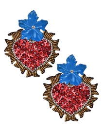 Fashion Sapphire Blue Heart&glower Shape Decorated Earrings
