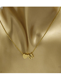 Simple Gold Color Letter M&heart Shape Decorated Necklace