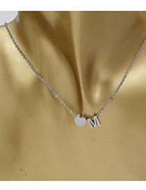 Simple Silver Color Letter M&heart Shape Decorated Necklace