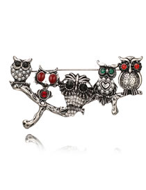 Fashion Silver Color Owl Shape Decorated Brooch