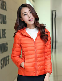 Fashion Orange Pure Color Decorated Down Jacket