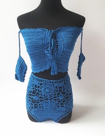 Fashion Blue Hollow Out Design Pure Color Bikini