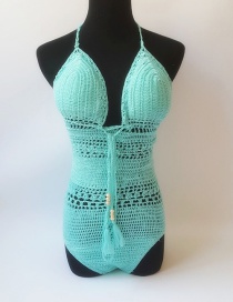 Sexy Blue V Neckline Design Pure Color Bikini