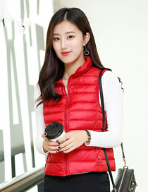 Fashion Red Pure Color Decorated Cotton Vest