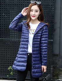 Fashion Navy Pure Color Decorated Down Jacket