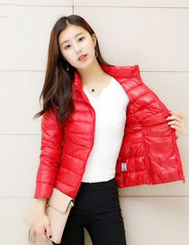 Simple Red Pure Color Decorated Down Jacket