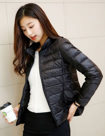 Simple Black Pure Color Decorated Down Jacket