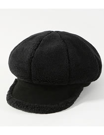 Fashion Black Pure Color Decorated Thickened Octagonal Cap