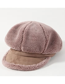 Fashion Light Purple Pure Color Decorated Thickened Octagonal Cap