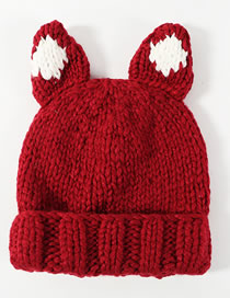 Lovely Claret Red Ears Shape Design Knitted Hat
