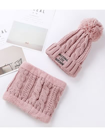 Fashion Pink Fuzzy Ball Decorated Pure Color Hat&scarf