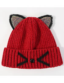 Lovely Claret Red Cat Shape Design Thicken Knitted Hat