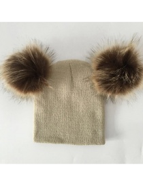 Fashion Brown Pom Ball Decorated Pure Color Hat