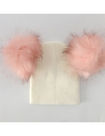 Fashion White+pink Pom Ball Decorated Pure Color Hat