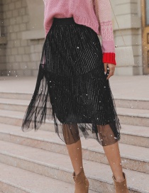 Fashion Black Double Layer Design Pure Color Skirt