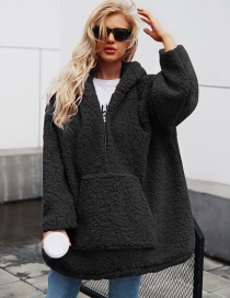 Fashion Black Zipper Decorated Pure Color Sweater