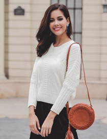 Fashion White Pure Color Design Round Neckline Sweater