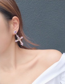 Fashion Purple Cross Shape Decorated Earrings