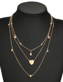 Fashion Gold Color Heart Shape Decorated Multi-layer Deisgn Necklace
