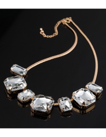 Fashion Silver Color Square Shape Diamond Decorated Choker