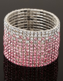 Fashion Silver Color+pink Color Matching Design Full Diamond Bracelet