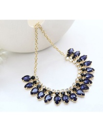 Fashion Sapphire Blue Waterdrop Shape Diamond Decorated Necklace